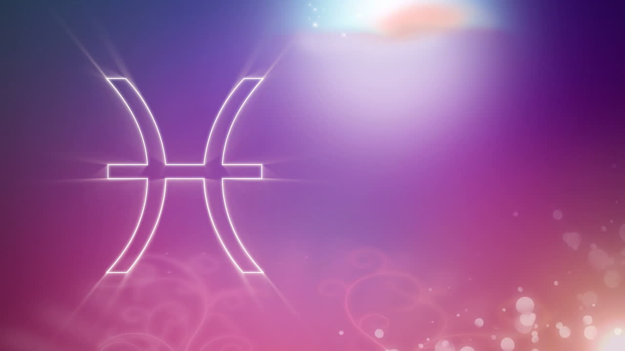 보라색에서 분홍색의 배경에 있는 물고기 별자리