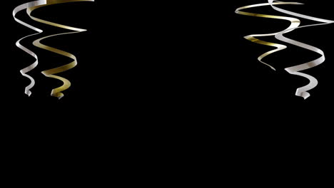 animation of gold and silver streamers on black background