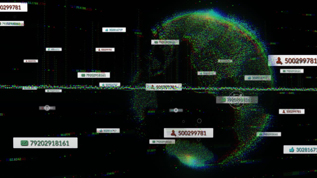디지털 데이터 및 사용자 id 애니메이션 세계 지도 위에 고장 효과
