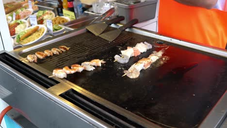 Various-seafood-on-the-shelves-of-the-fish-market-in-Norway,-Bergen