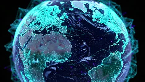 a stunning visualization of earth embellished with a luminous network of connections, showcasing the planet's surface and vibrant digital elements in a 3d perspective