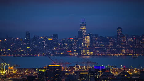 Horizonte-De-La-Bahía-De-San-Francisco-Día-Noche-Transición-Lapso-De-Tiempo-Paisaje-Urbano