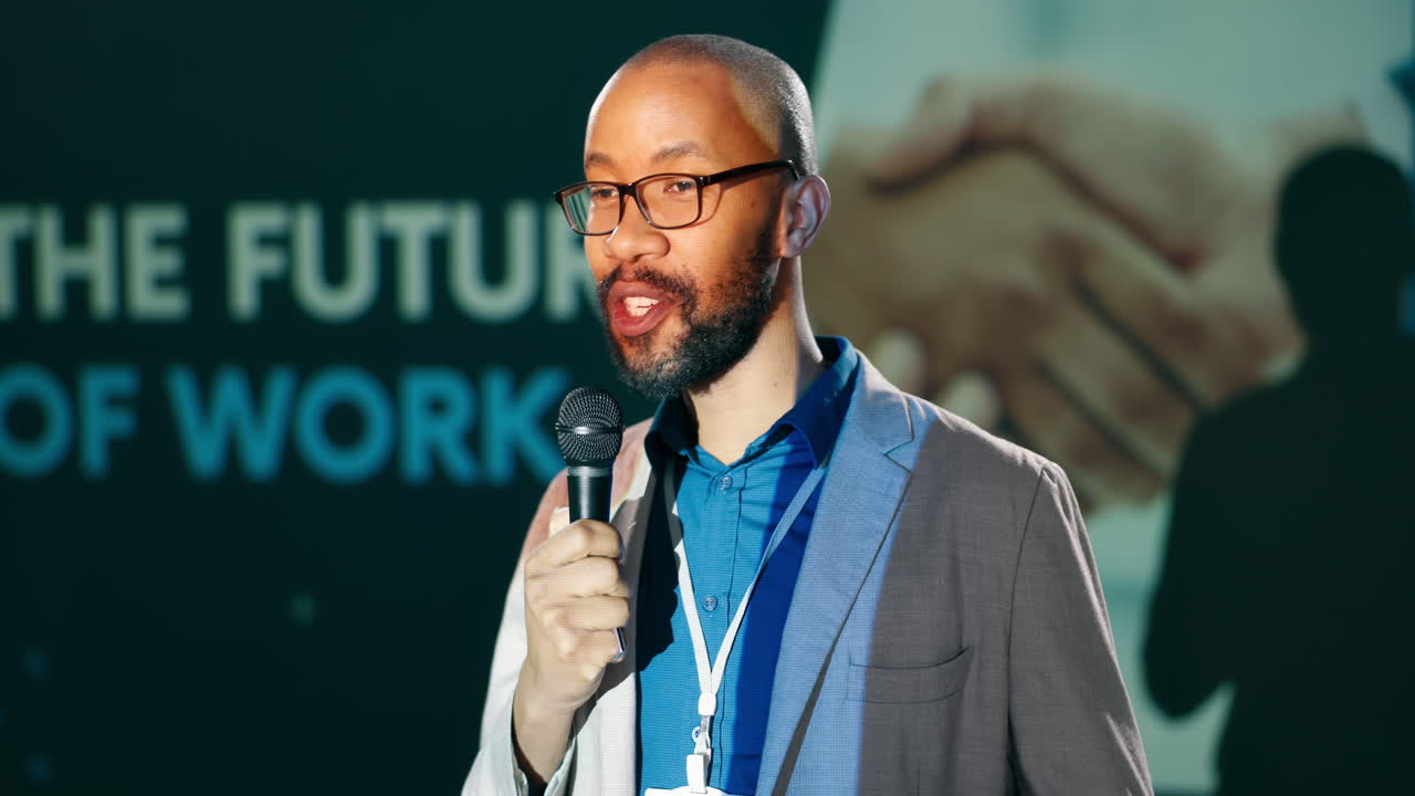 A man giving a presentation on the future of work