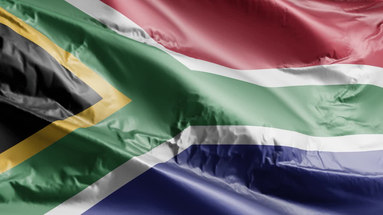 바람의 루프에서 흔들리는 남아프리카 공화국의 발, 바람에 흔들리는 남아프리카 공화국의 배너, 완전한 채우기 배경, 10 초 루프.