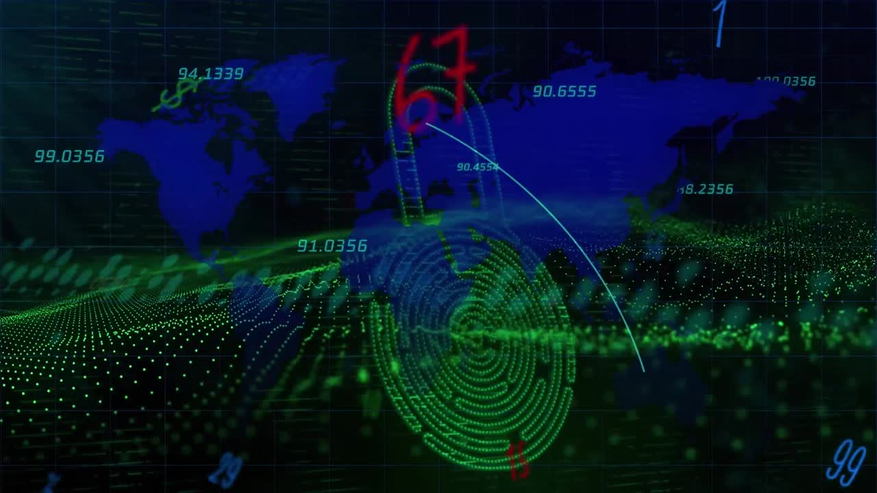 animación del procesamiento de datos y mapa del mundo sobre puntos