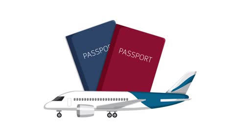 airplane and passports in travel-themed animation