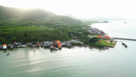 old town koh lanta, aerial offshore view of the coastal island with stilt homes