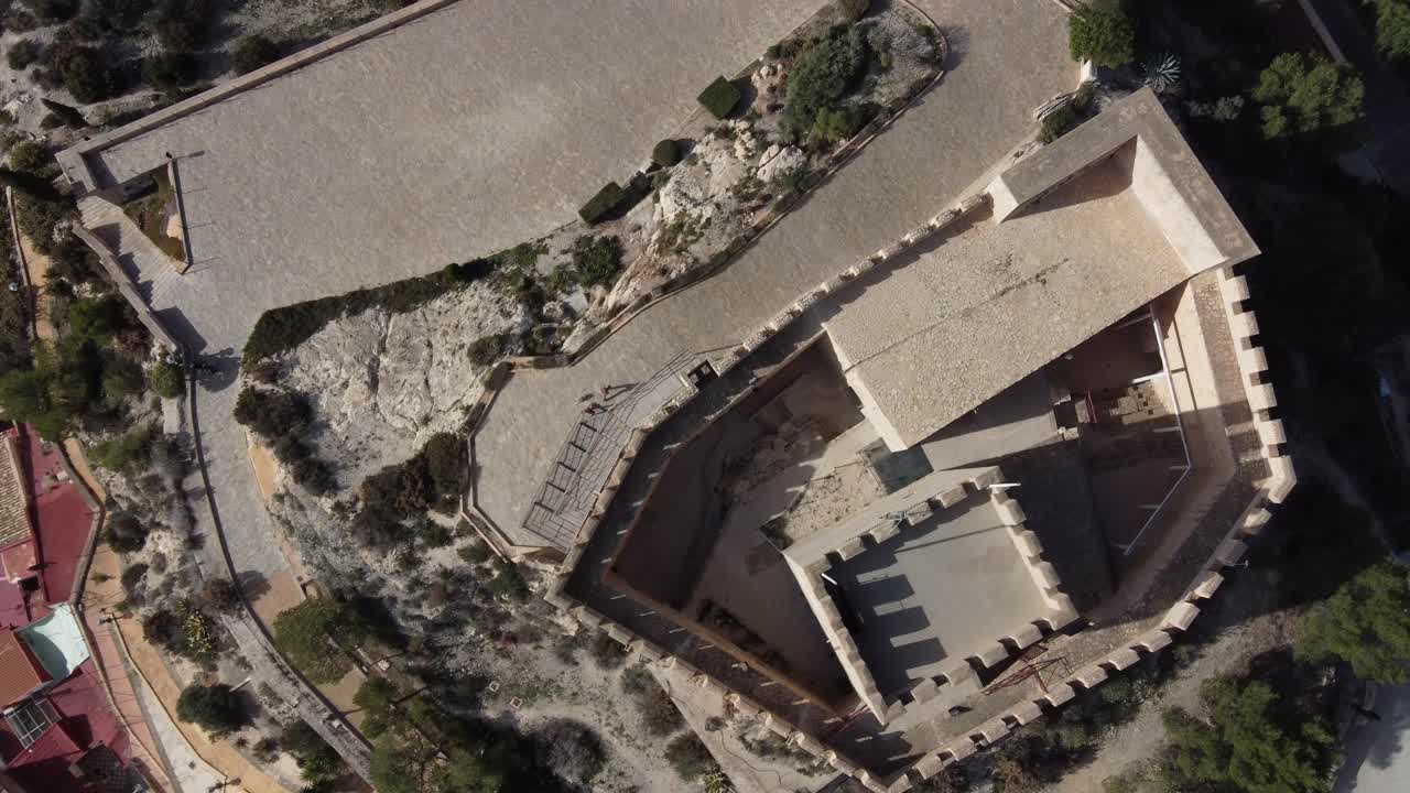 Aerial overhead view of the arab castle of Petrer, Spain