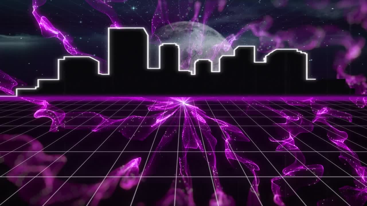 Animation of light trails over digital city