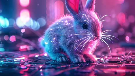 neon futuristic glowing rabbit on circuit board
