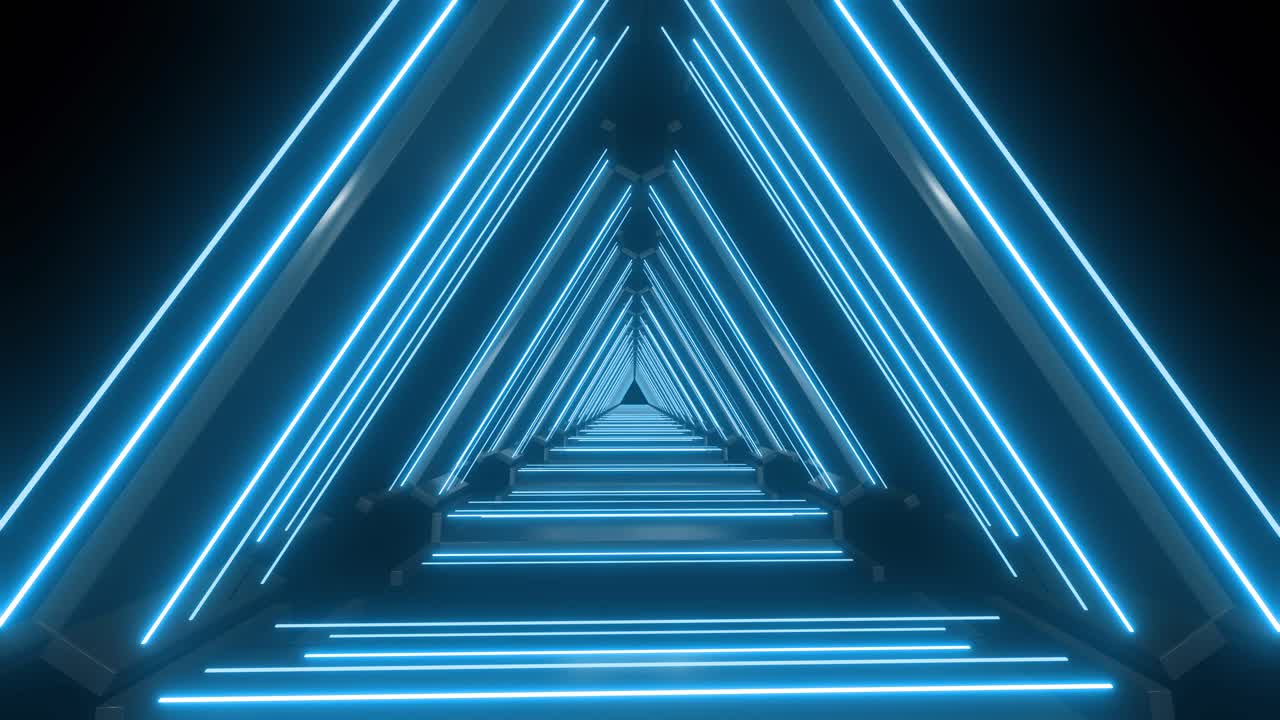 Tunnel del triangolo blu al neon