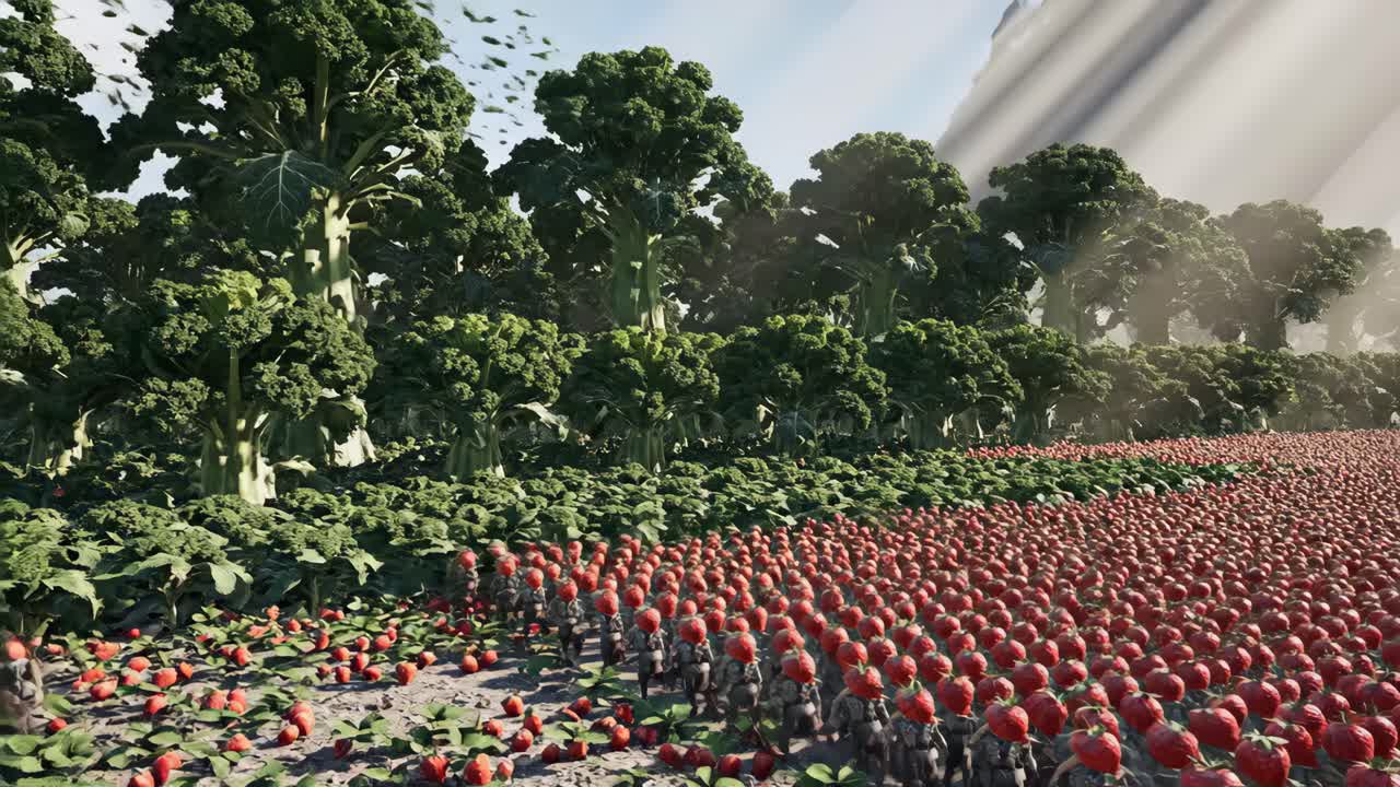 Strawberry Field with Broccoli Trees