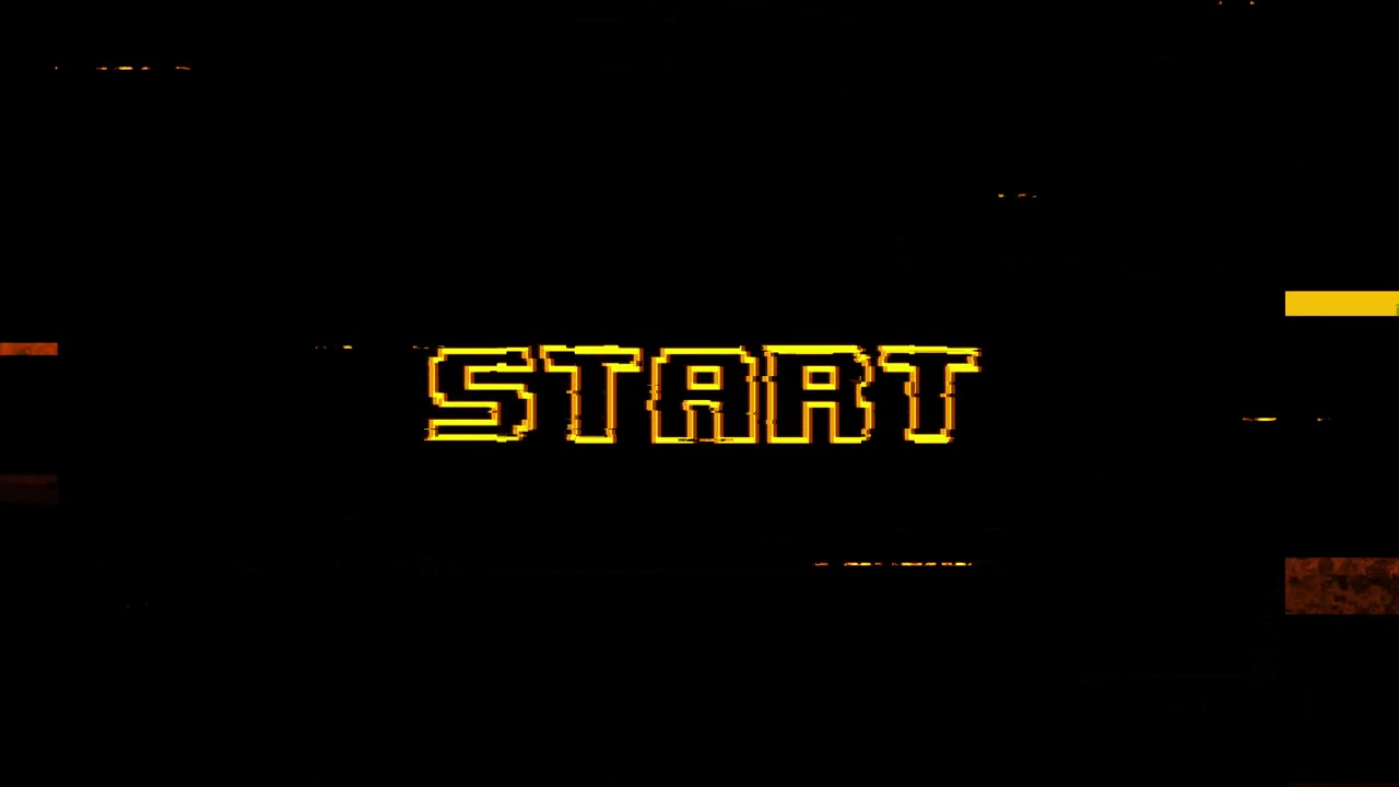 Animated START Text with Retro Glitch Effect