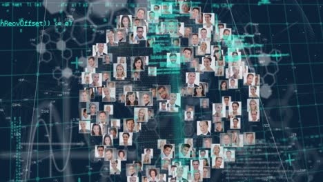 animación del procesamiento de datos y redes de conexiones sobre molienda