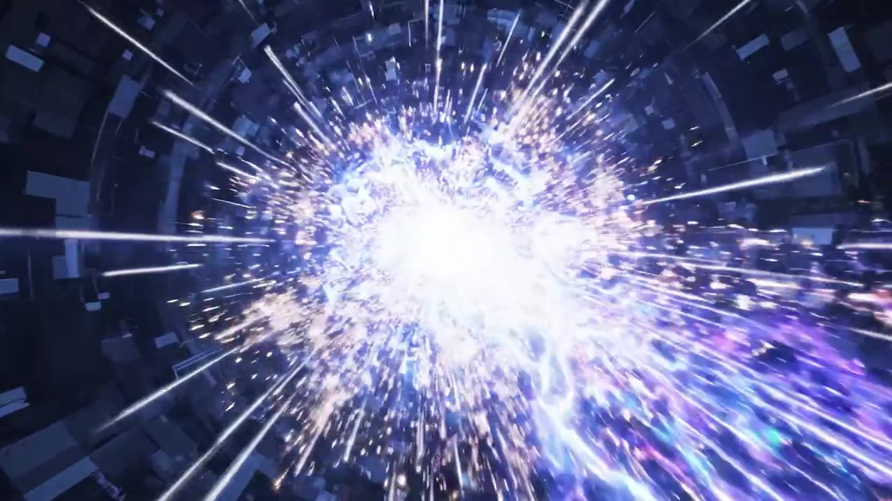 Flusso di energia dinamico attraverso un tunnel cosmico: un viaggio visivo di luce che si divide attraverso una struttura futuristica che rappresenta velocità e movimento.
