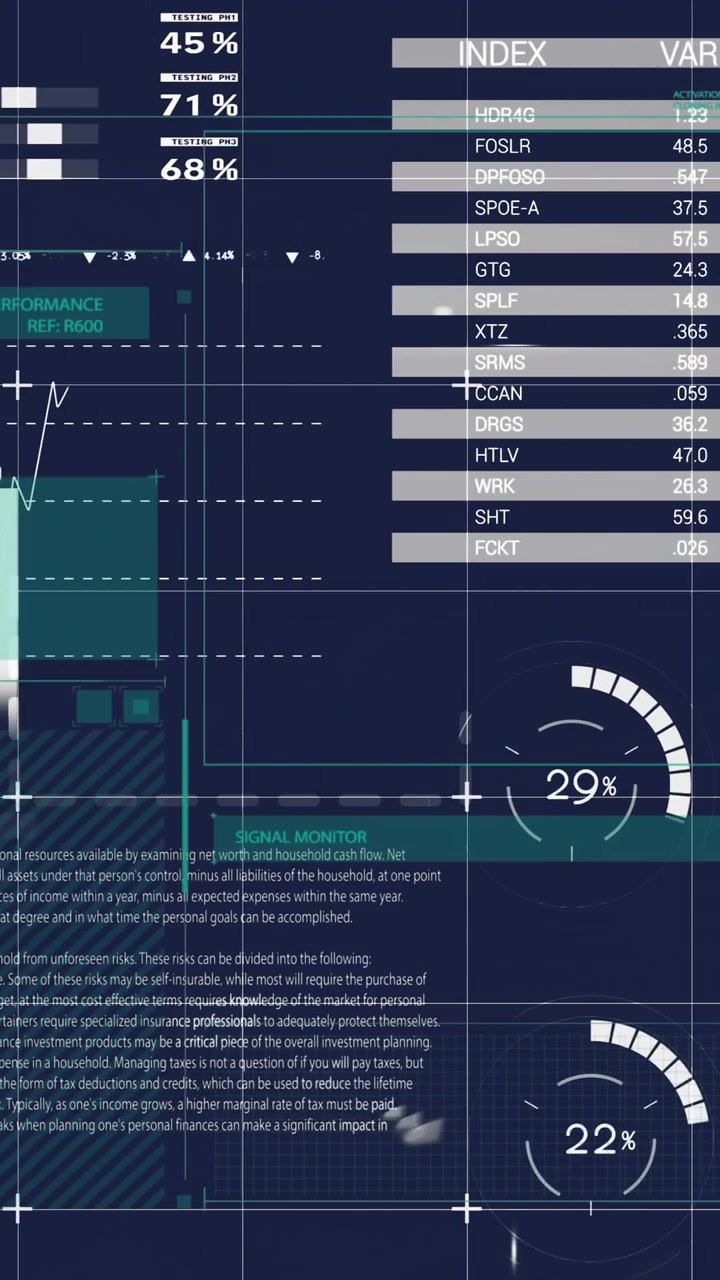 Animation of data processing and diagrams over world map and globes