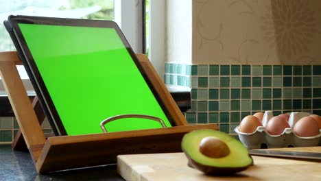 Cooking--baking-preparation-with-a-green-screen-tablet-recipe