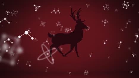 Chemical-structures-floating-over-silhouette-of-reindeer-against-red-background