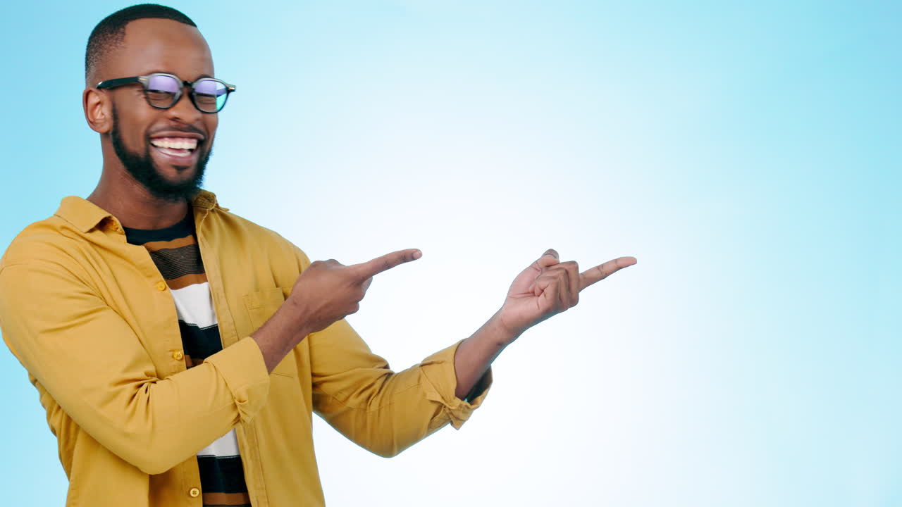 Black man, pointing and face with decision