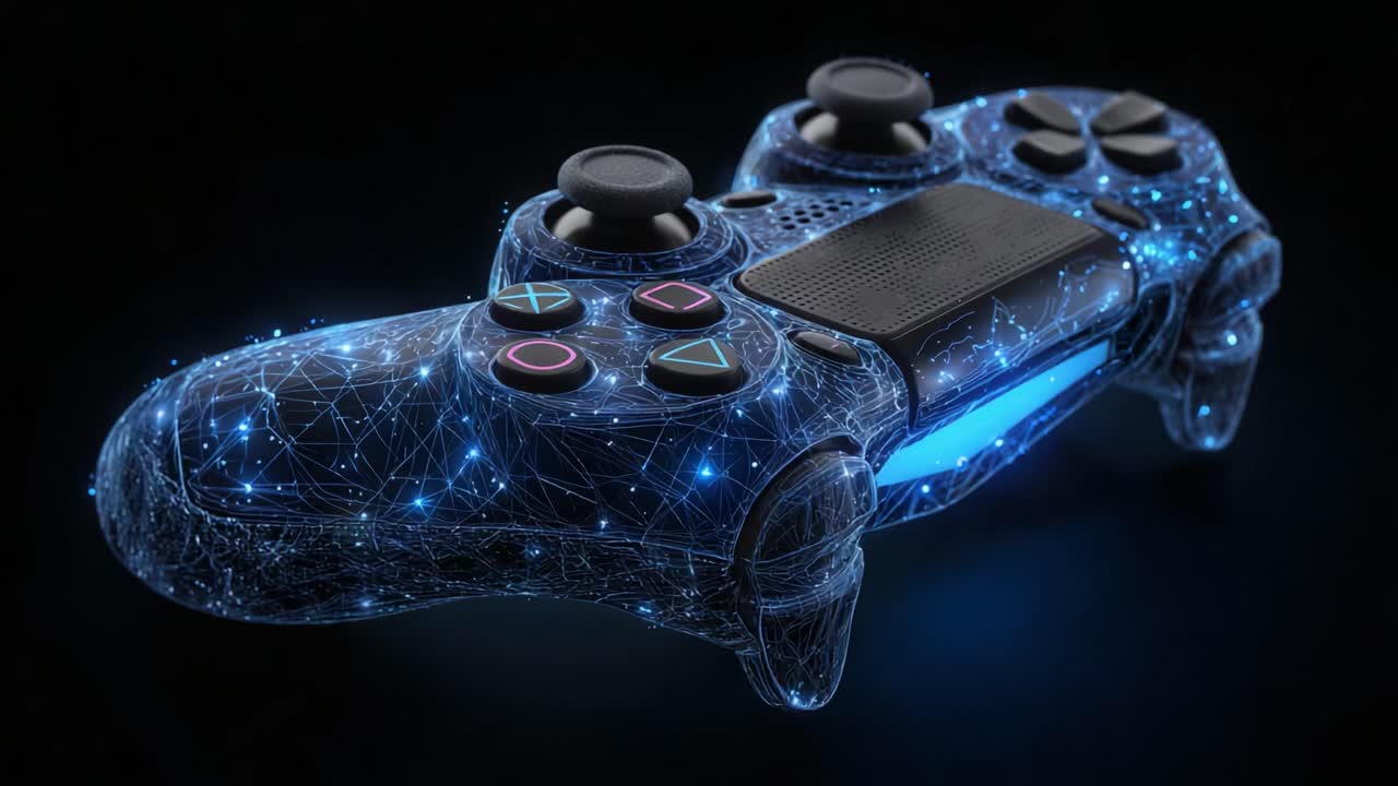 A Futuristic Gaming Controller Glowing with a Network of Light, Embodying the Intersection of Technology and Digital Gaming Experience