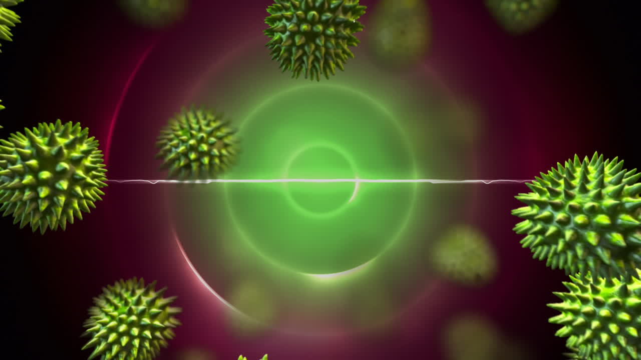 animación de virus verdes sobre círculos rojos y verdes