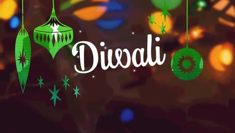 animación de diwali y baubles sobre las decoraciones de navidad