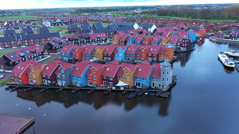 aerial view of colorful dutch harbor reitdiephaven in groningen