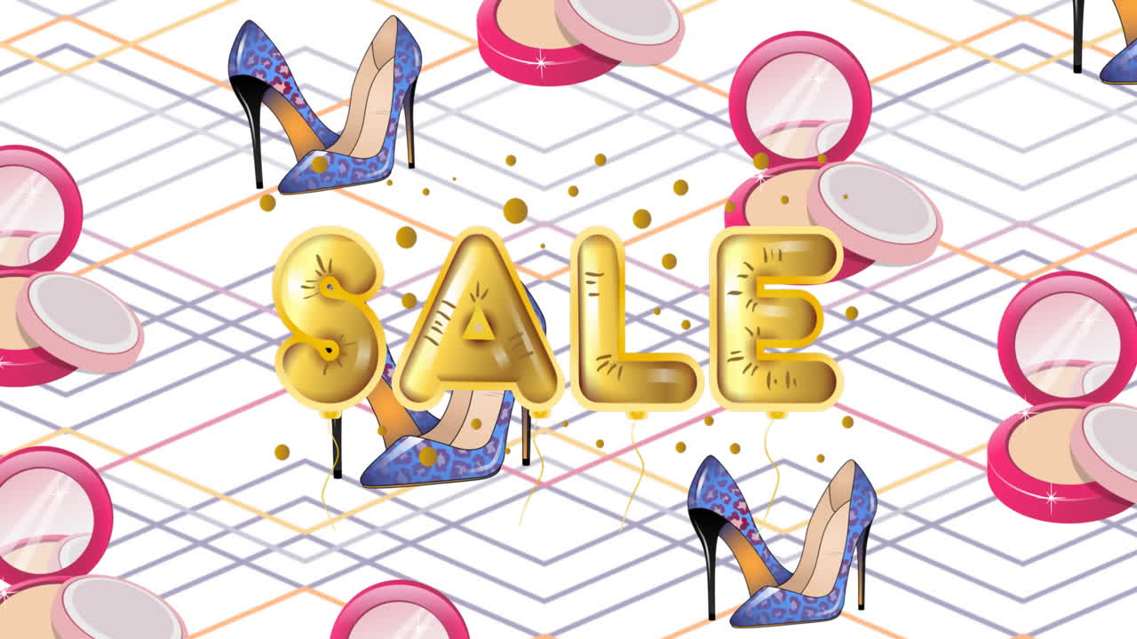 백색 배경에 판매 텍스트와 패션 아이콘의 애니메이션