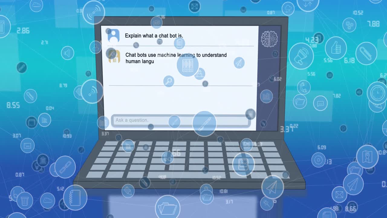 Animation of ai data processing over computer screen