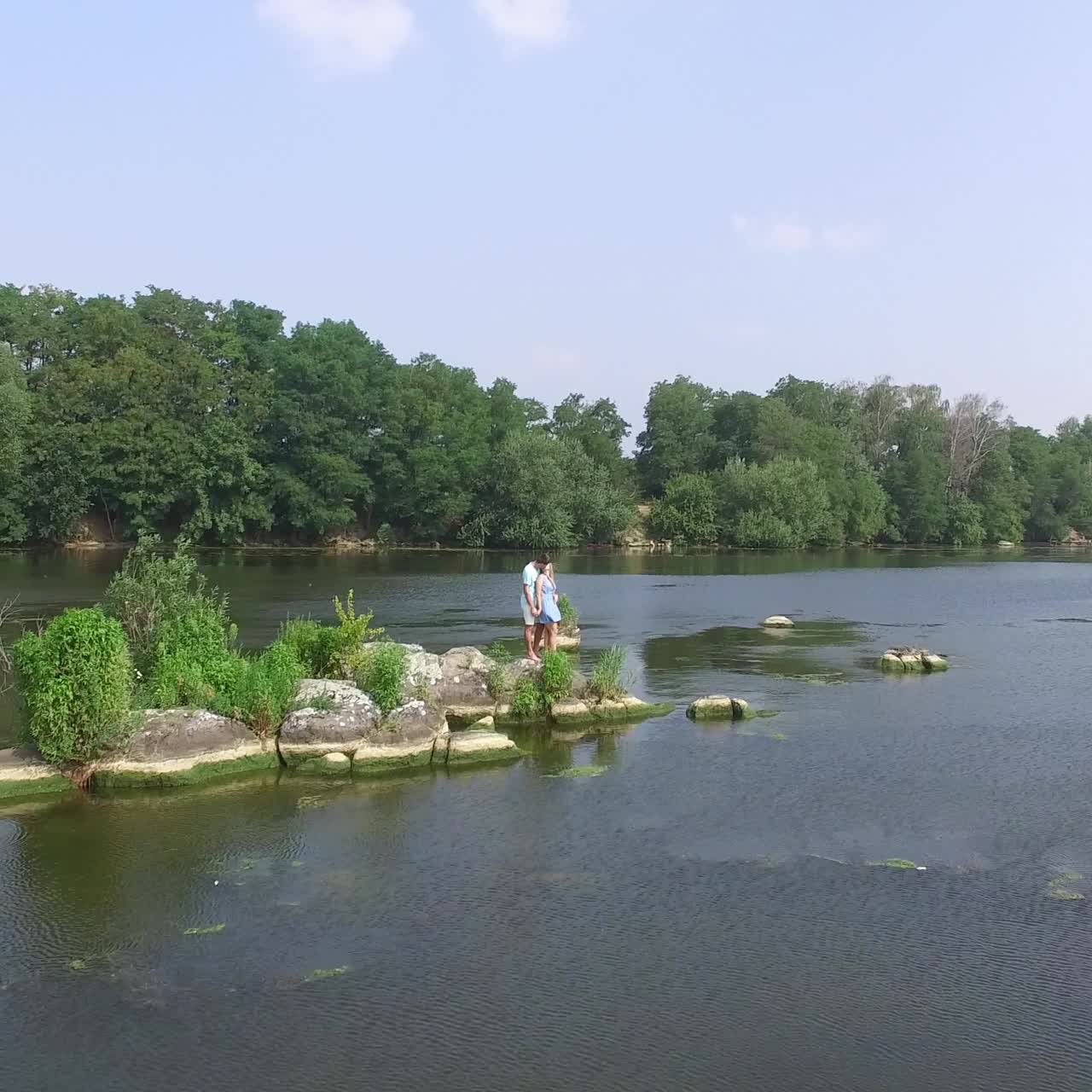 Couple Resting On River Bank