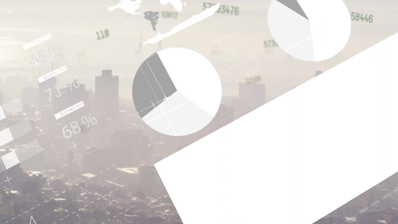 도시 풍경 위의 금융 데이터 처리 애니메이션