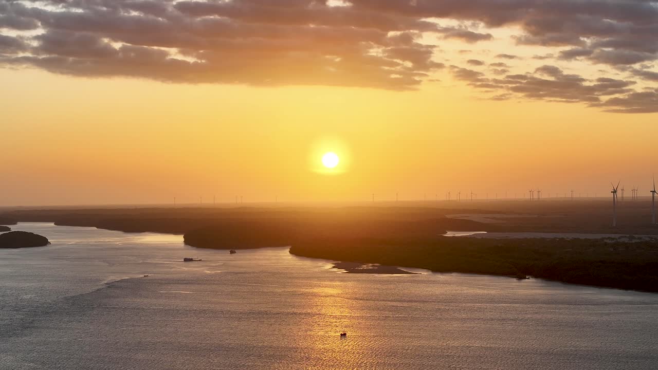 Sunset River At Luis Correia In Piaui Brazil. Sunset Downtown. Tourism Travel. Sunset River At Piaui. Cityscape Scenery. Beautiful Skyline. Riverside City. Brazil Northeast