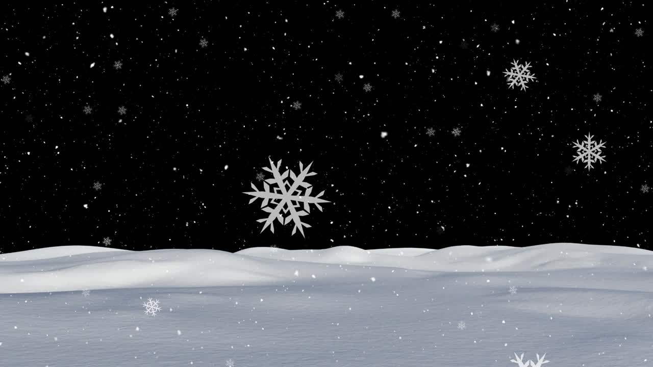 밤에 겨울 풍경에서 내리는 눈의 애니메이션