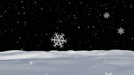 animación de nieve cayendo en el paisaje de invierno por la noche