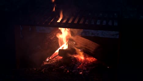 a close up shot of burning wood in a grill