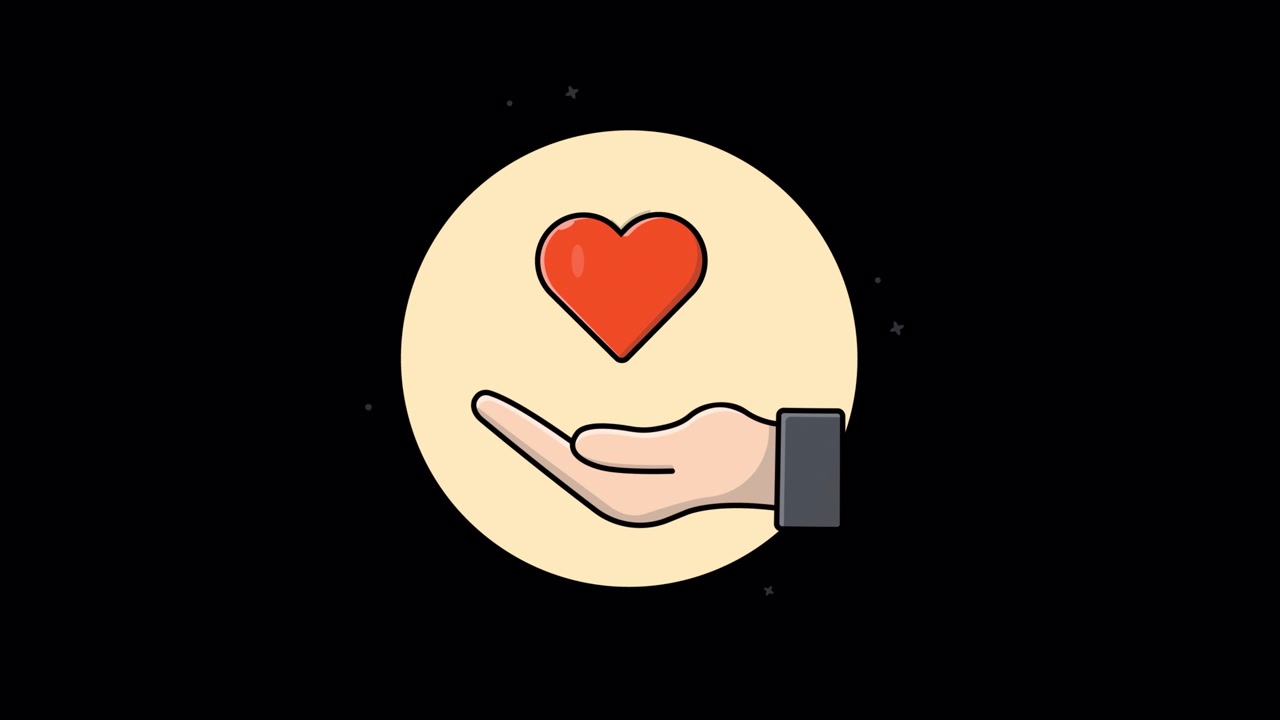 Ilustración animada de una mano sosteniendo un corazón rojo