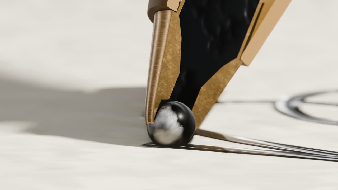 animación en 3d que muestra el funcionamiento interno de un bolígrafo bicristal escribiendo en papel