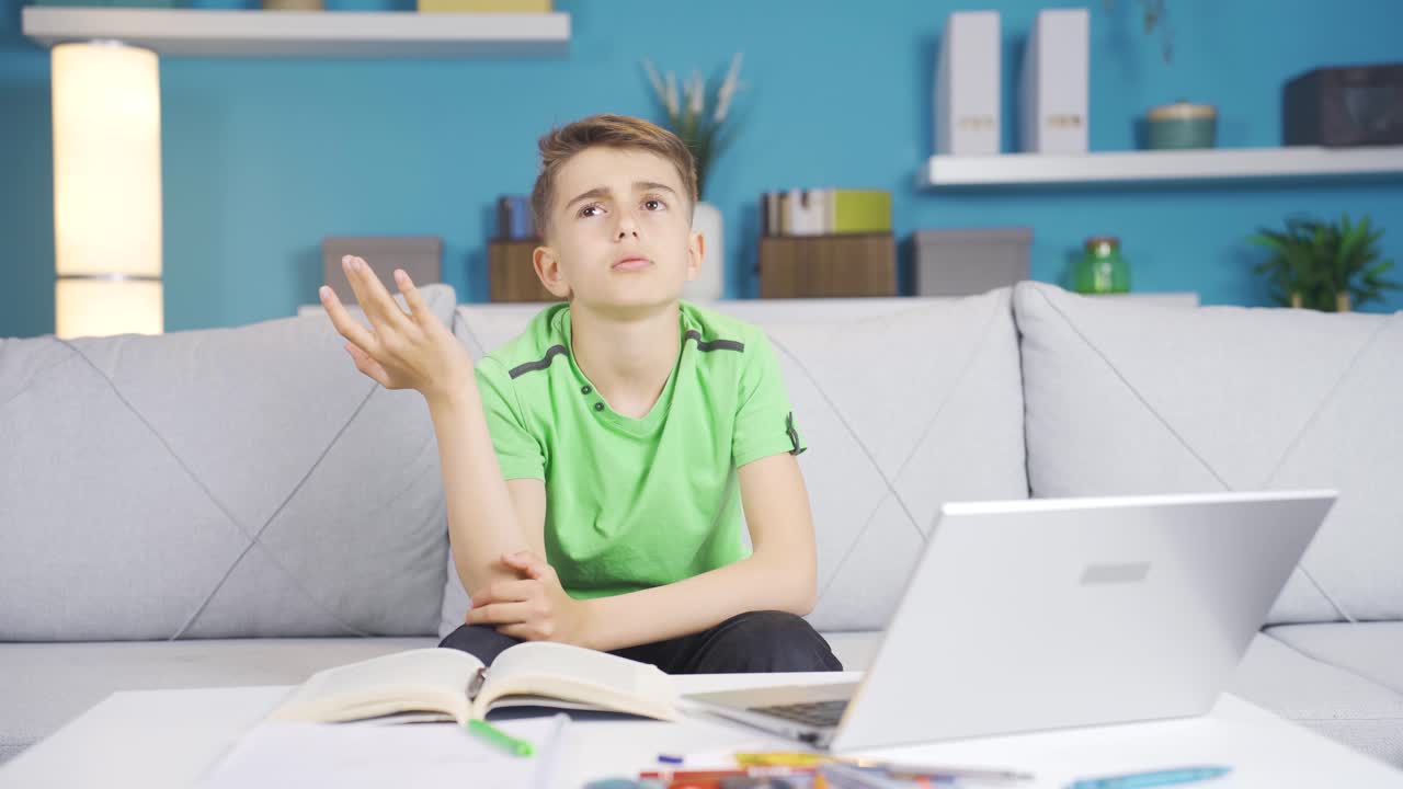 Young boy thinking thoughtfully and making plans in his head.