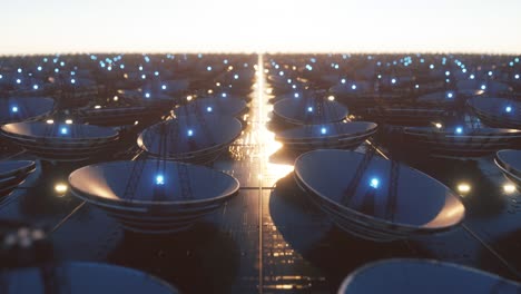 satellite dish array at sunrise