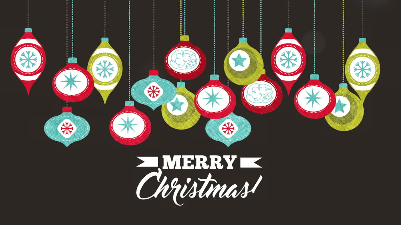 animación de navidad feliz con bolas colgando
