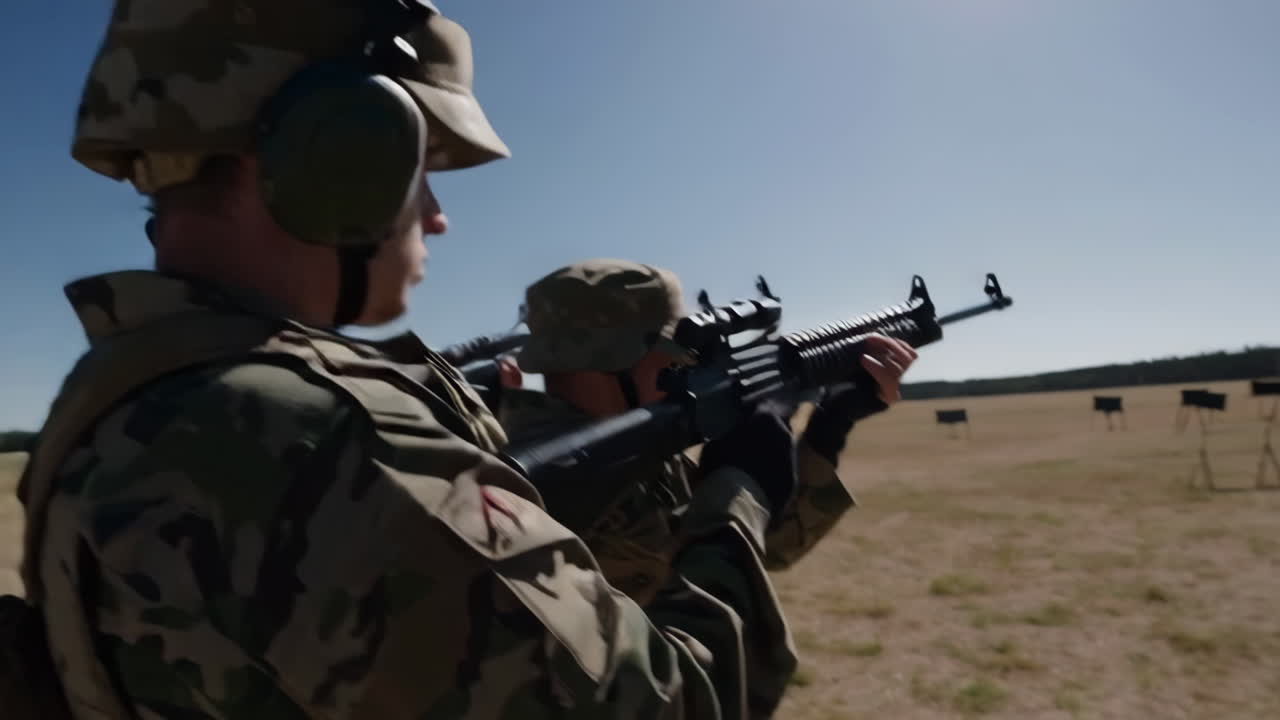Soldiers Practicing Shooting at a Range
