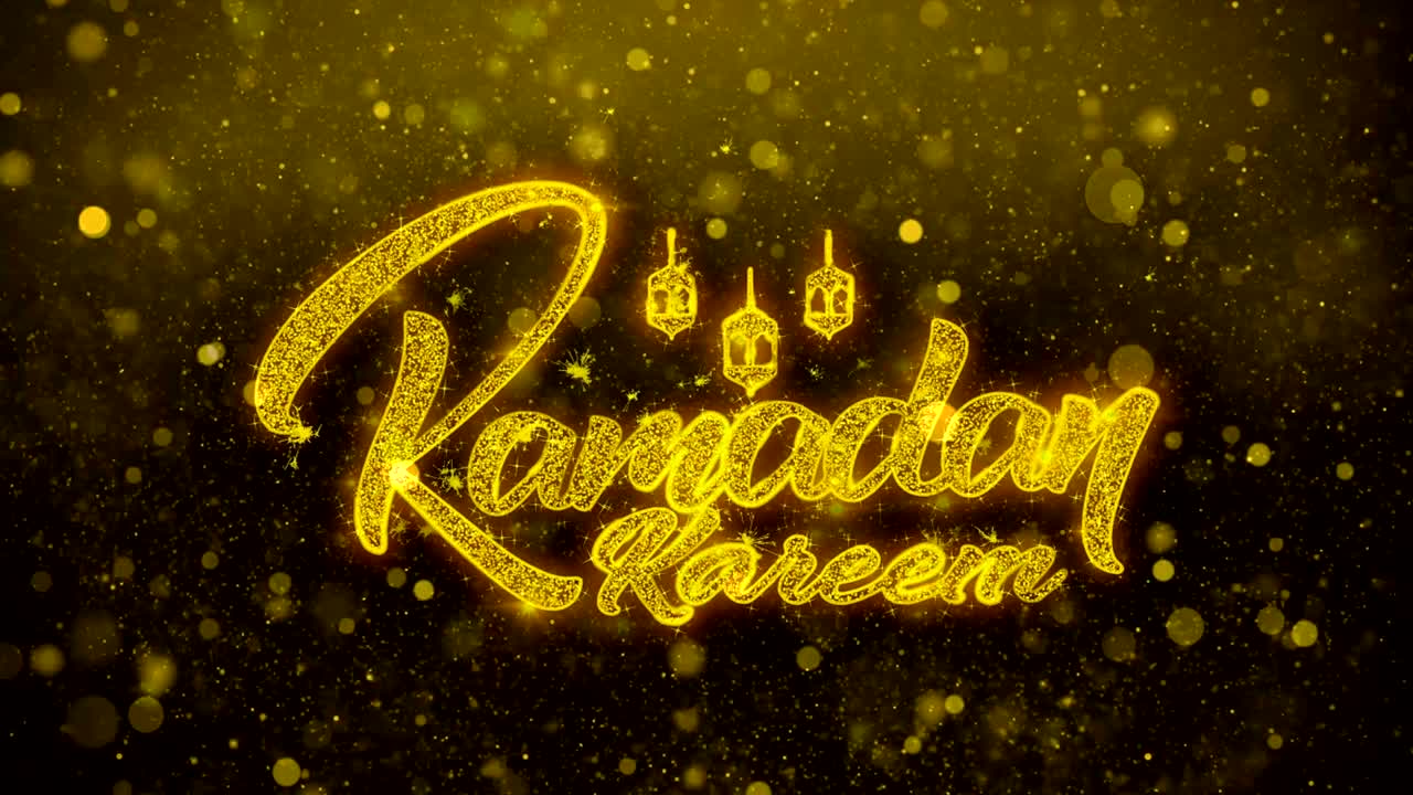 Ramadan Kareem Testo di auguri su animazione di particelle scintillanti dorate