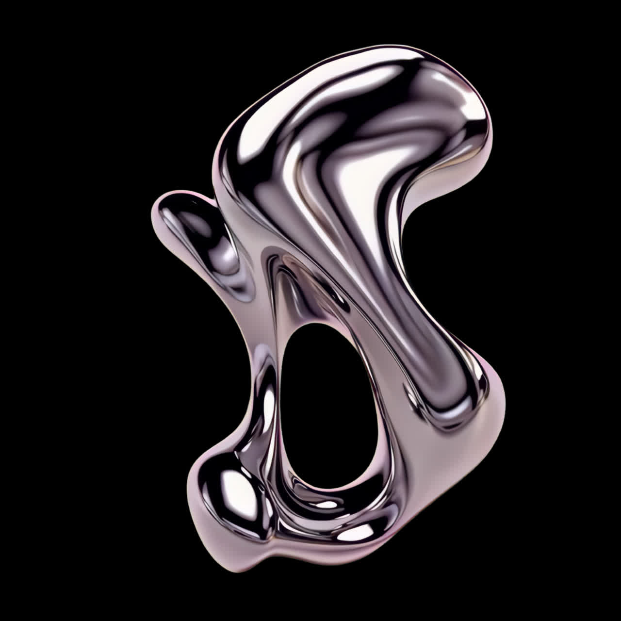 Abstract metallic fluid sculpture design animation isolated asset, transparent 4K video, alpha