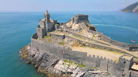 aerial 4k footage of the coast of portovenere, cinque terre in italy