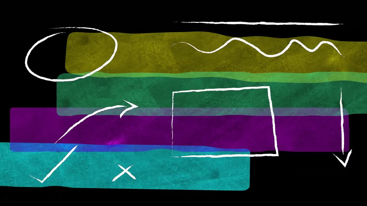 animación de rayas de colores pastel y boceto de diseño, sobre fondo negro