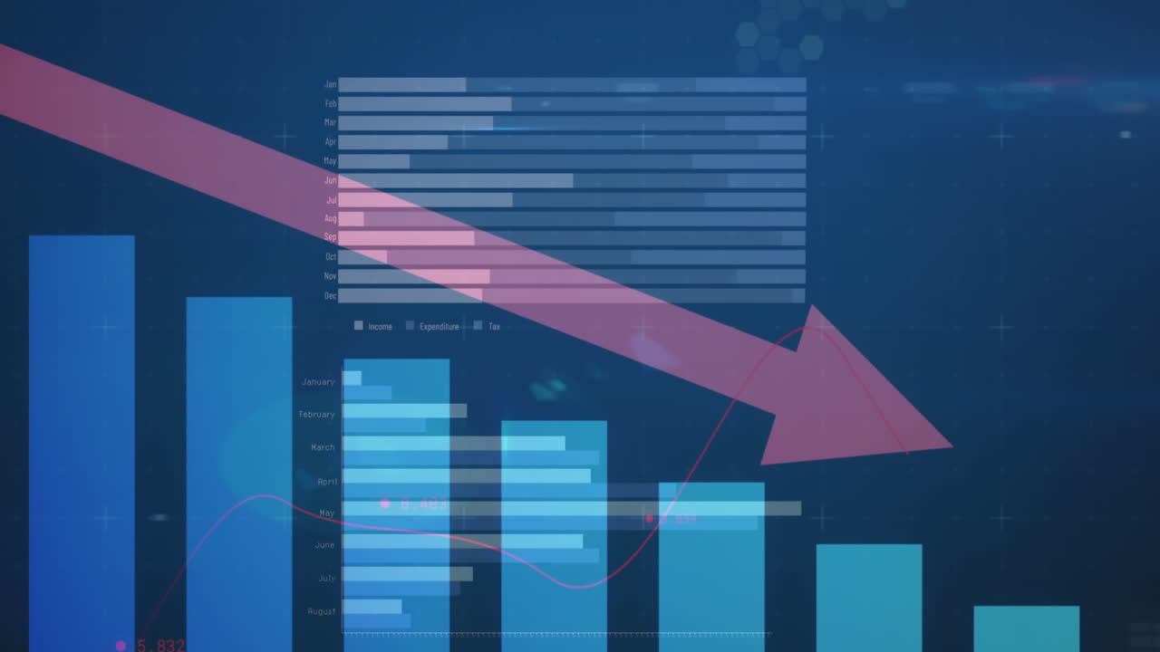 파란색 배경에 대한 통계 데이터 처리의 애니메이션