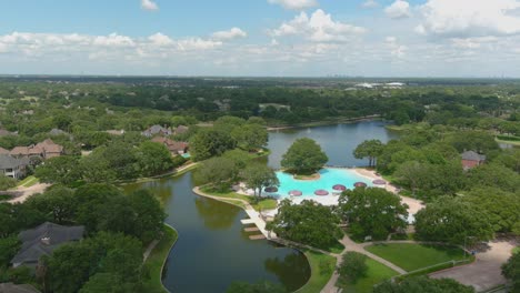 aerial view of the cinco ranch beach club pool in katy, texas