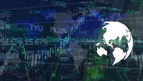 Animación-Del-Procesamiento-De-Datos-Financieros-Y-Bursátiles-Sobre-El-Mapa-Mundial-Y-El-Globo-Giratorio