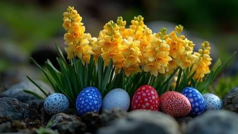 easter eggs and spring flowers