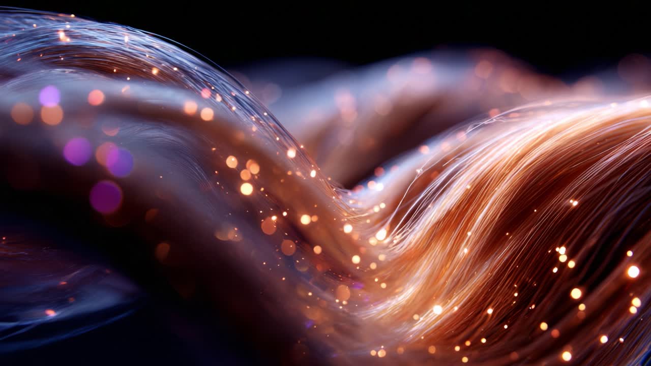 A Captivating Display of Flowing Light: This Visual Journey Showcases the Beautiful Movement and Sparkling Elegance of Light-Infused Waves in a Dreamlike Setting